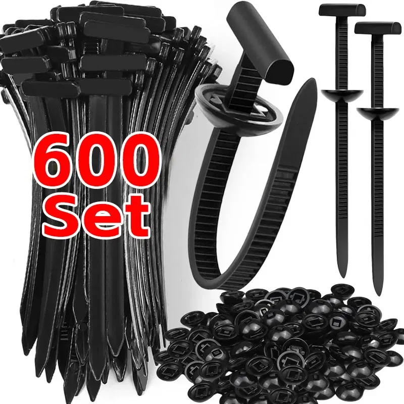 Color Name: WHITE - 600set Nylon Universal Cable Tie Buckle Heavy Duty Self-Locking Zip Ties Holder with Pin Fasteners Car Body UV Resistant Zipties