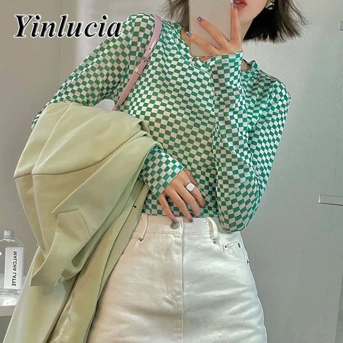 Color: black, Size: M, Ships From: CN - Checkerboard Tee Elastic Slim Tops Women Blouses Sexy Mesh Ice Silk Thin Base Shirt Blouse Hot Babes Pullover Y2K Street Wear