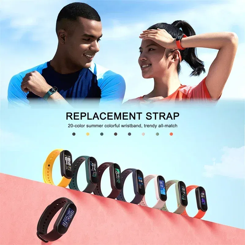 Band Color: Rose Green , Band Width: 22mm, Ships From: CHINA - Silicone Watch Strap For Xiaomi Mi Band 7 6 5 4 3 Wristband Bracelet Wrist Straps MiBand 3/4 band5 band6 Smartwatch Accessories