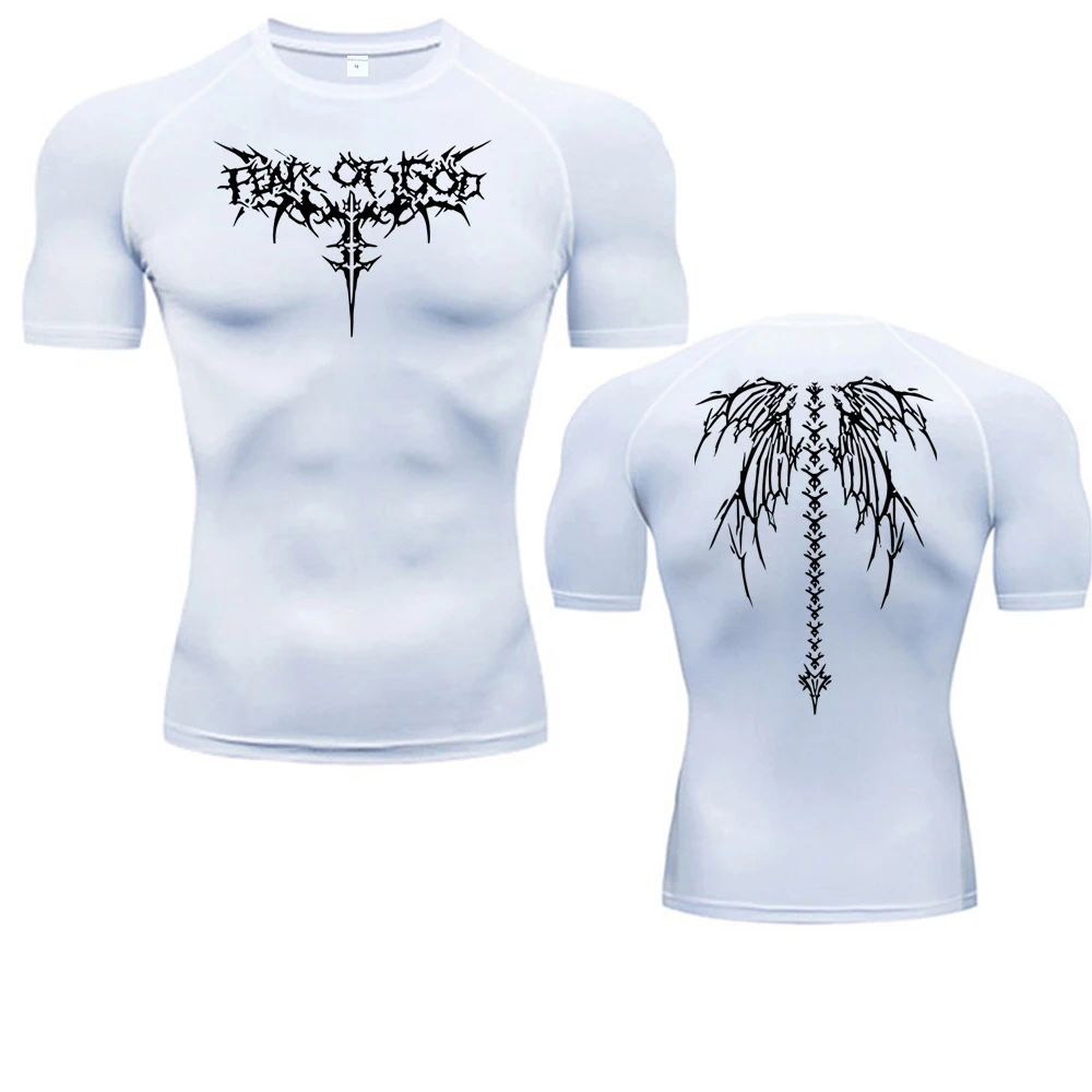 Color: black, Size: L - Men's Compression Shirt Anime Print Gym Sport Quick Dry Gym TShirts Fitness Athletic Undershirts Elasticity Tops Tee Summer Male