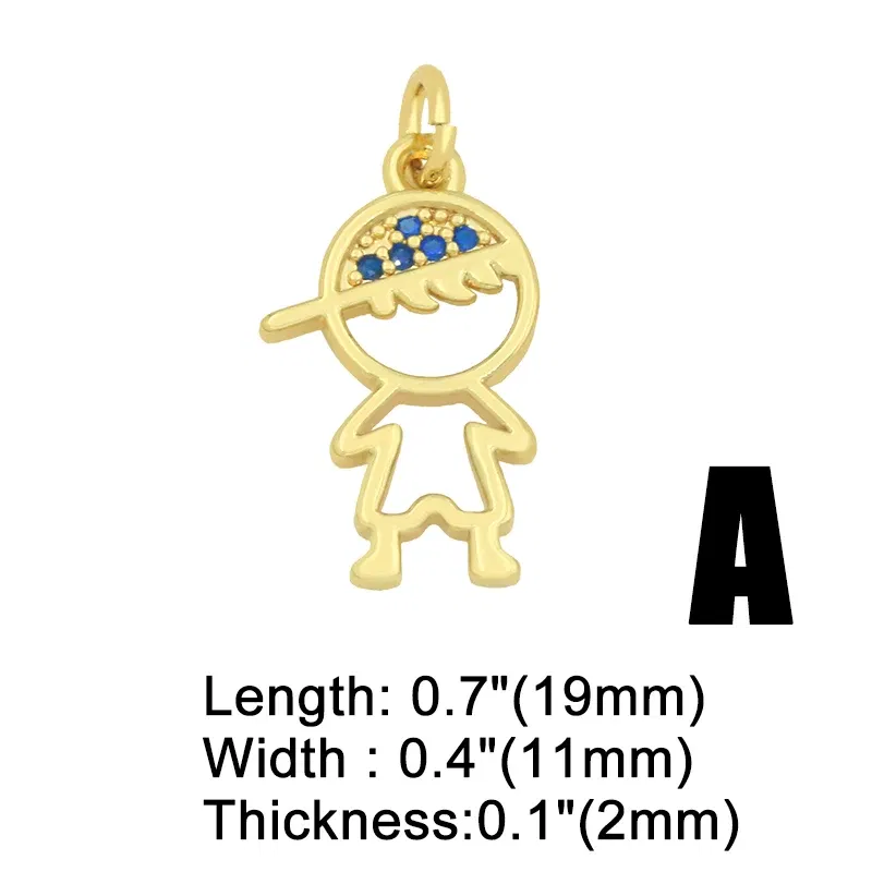 Metal color: Light Yellow Gold Color - OCESRIO Gold Plated CZ Small Boy and Girl Charms for Necklaces Copper DIY Handmade Pendants for Earrings Wholesale chma091