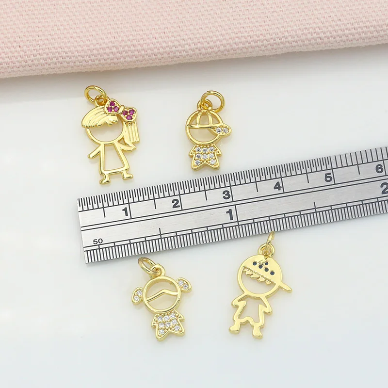 Metal color: Light Yellow Gold Color - OCESRIO Gold Plated CZ Small Boy and Girl Charms for Necklaces Copper DIY Handmade Pendants for Earrings Wholesale chma091