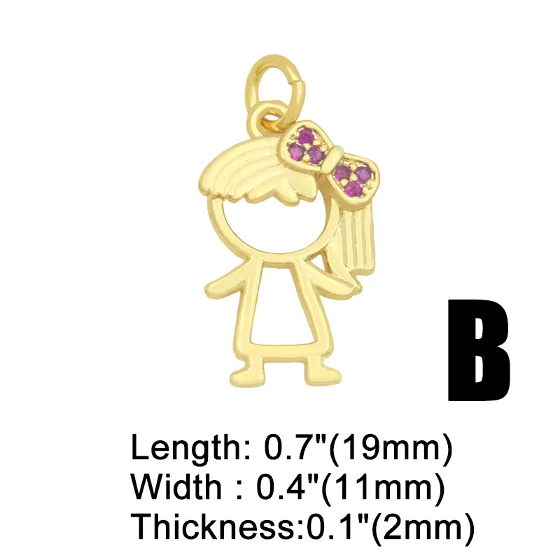 Metal color: Light Yellow Gold Color - OCESRIO Gold Plated CZ Small Boy and Girl Charms for Necklaces Copper DIY Handmade Pendants for Earrings Wholesale chma091