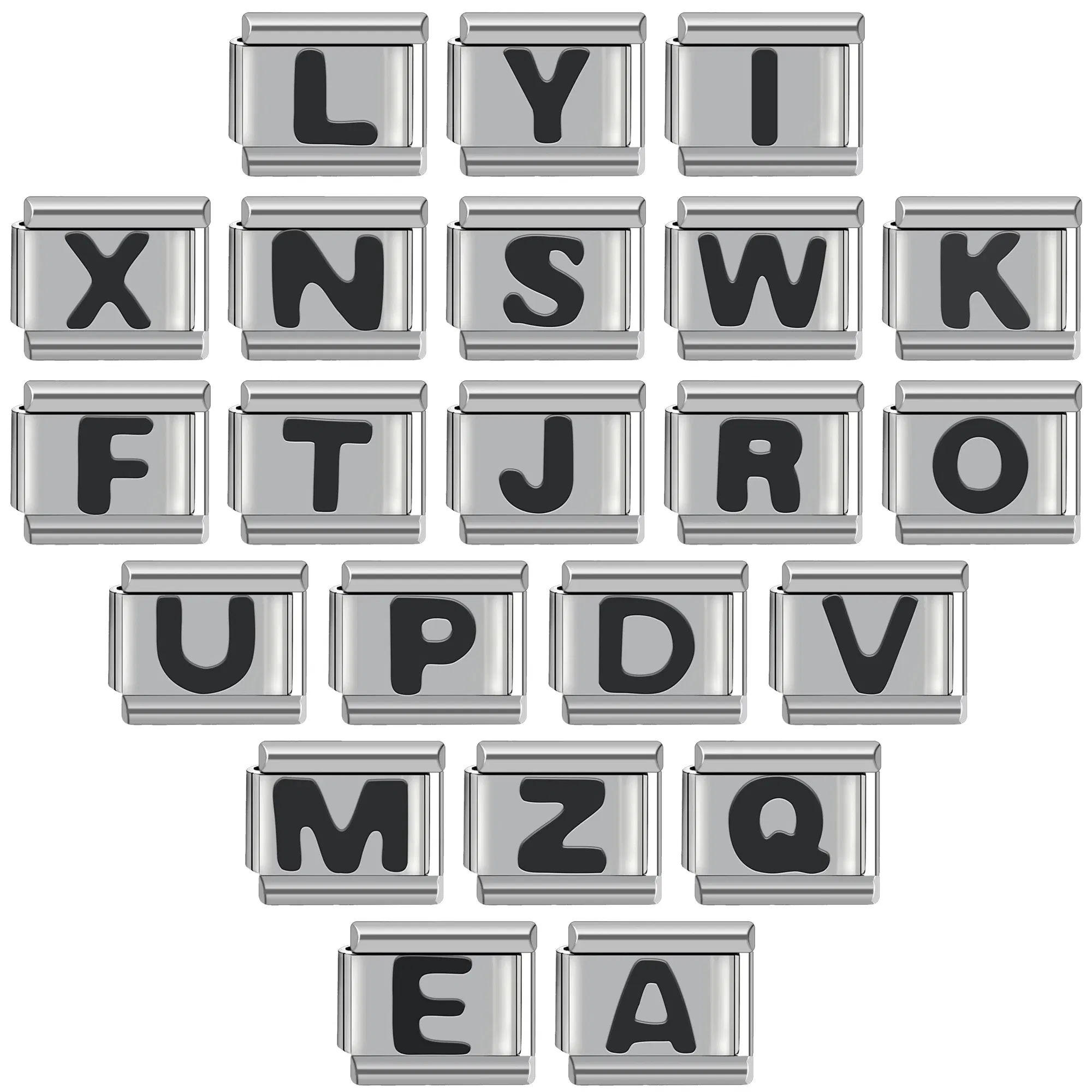 Metal Color: Black Zinc Plated - Black 26 Letter 9mm Diy Italian Charm Stainless Steel Bracelet