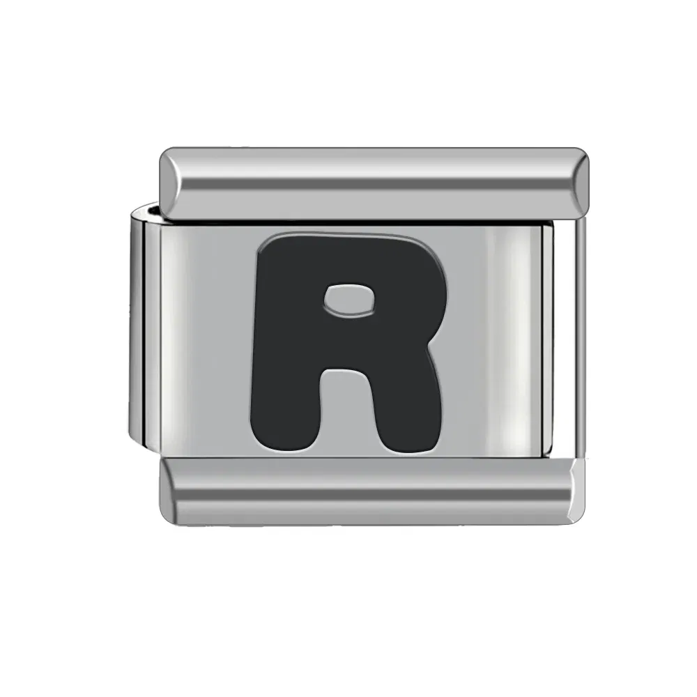 Metal Color: Black Zinc Plated - Black 26 Letter 9mm Diy Italian Charm Stainless Steel Bracelet