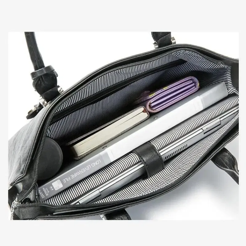 OYIXINGER Leather Briefcase Women Business Laptop Shoulder Bags For 13 inch MacBook Hp Acer Dell Fashion Top-handle Bag Ladies