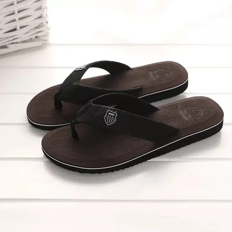 Color: GRAY, Shoe Size: 40 - 2024 New Shoes Men Summer Men Flip Flops High Quality Beach Sandals Anti-slip Zapatos Hombre Casual Shoes Man Slippers
