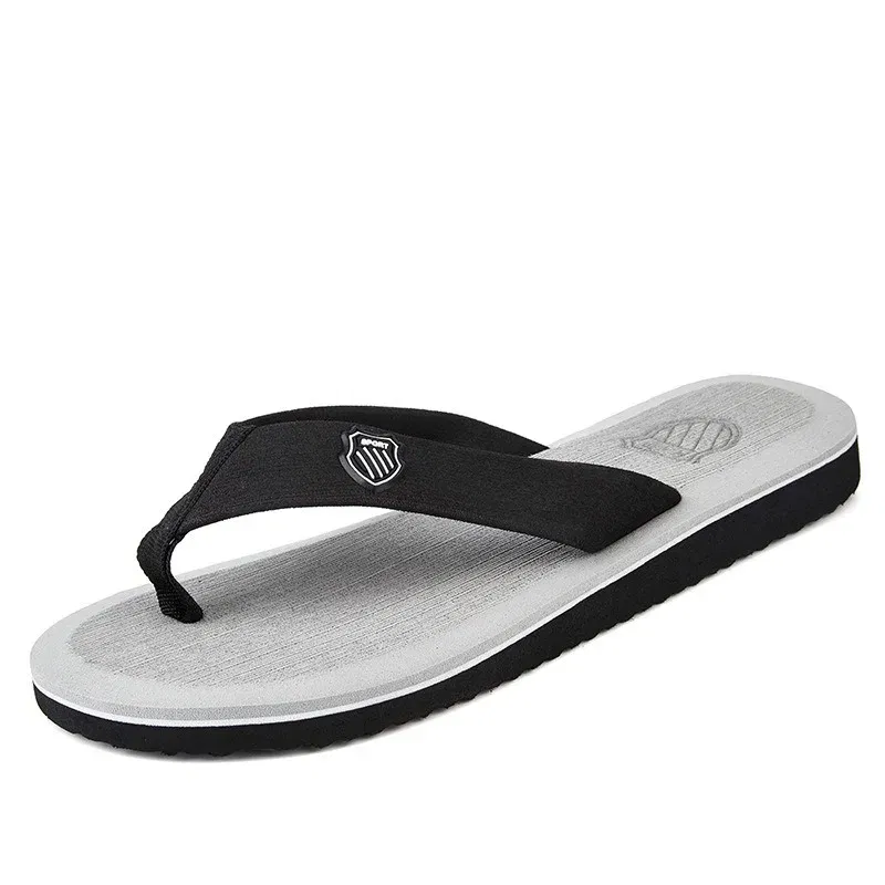 Color: GRAY, Shoe Size: 40 - 2024 New Shoes Men Summer Men Flip Flops High Quality Beach Sandals Anti-slip Zapatos Hombre Casual Shoes Man Slippers
