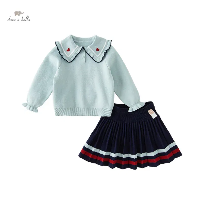 Dave Bella Children's Suit Autumn Girl's Two-Piece Pleated Skirt Knit Casual Fashion School Academic-Style DB3235888