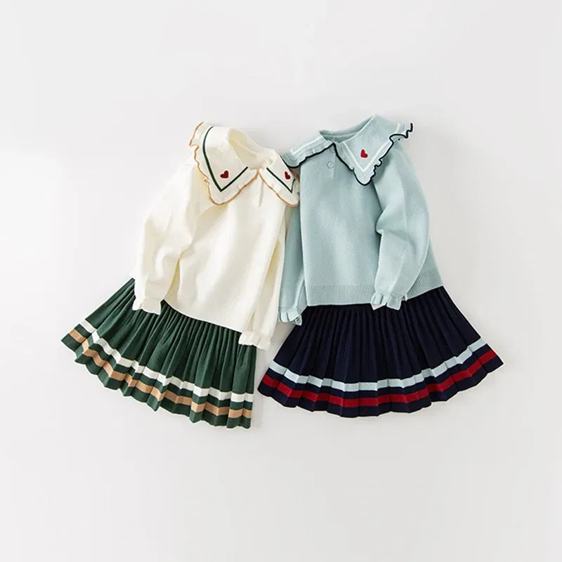 Dave Bella Children's Suit Autumn Girl's Two-Piece Pleated Skirt Knit Casual Fashion School Academic-Style DB3235888