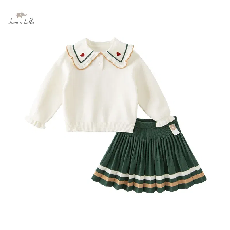 Dave Bella Children's Suit Autumn Girl's Two-Piece Pleated Skirt Knit Casual Fashion School Academic-Style DB3235888