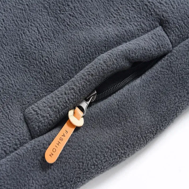 Color: GRAY, Size: 4XL - Men's Fleece Zip Up Outerwear Zipper Fleece-lined Stand Collar Thickened Outdoor Jacket Windproof Polar Fleece Coldproof Jackets