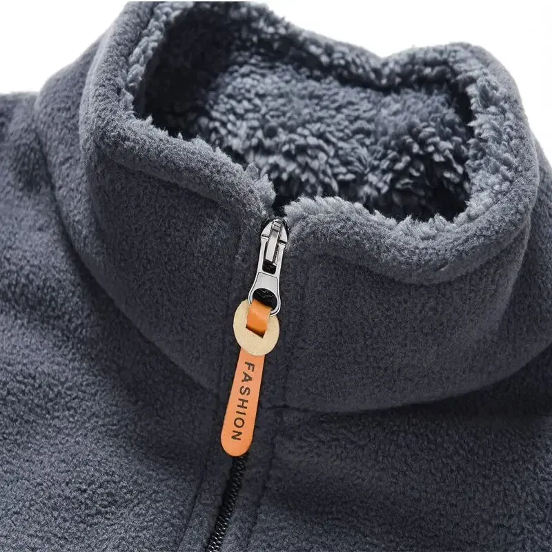 Color: GRAY, Size: 4XL - Men's Fleece Zip Up Outerwear Zipper Fleece-lined Stand Collar Thickened Outdoor Jacket Windproof Polar Fleece Coldproof Jackets
