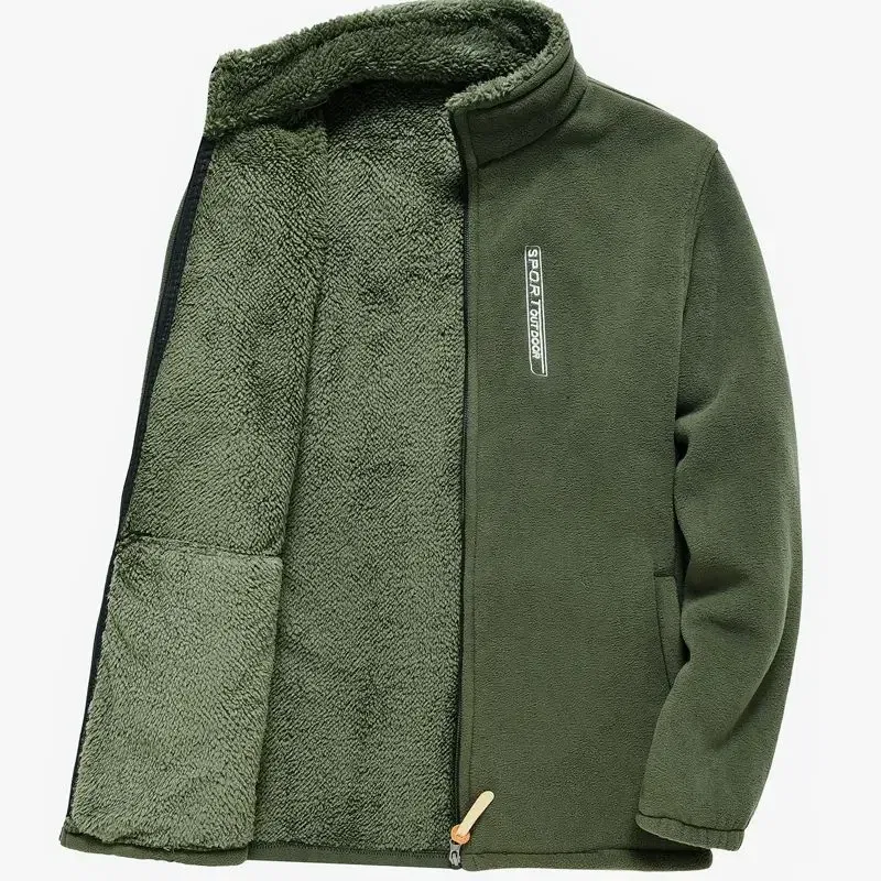 Color: GRAY, Size: 4XL - Men's Fleece Zip Up Outerwear Zipper Fleece-lined Stand Collar Thickened Outdoor Jacket Windproof Polar Fleece Coldproof Jackets