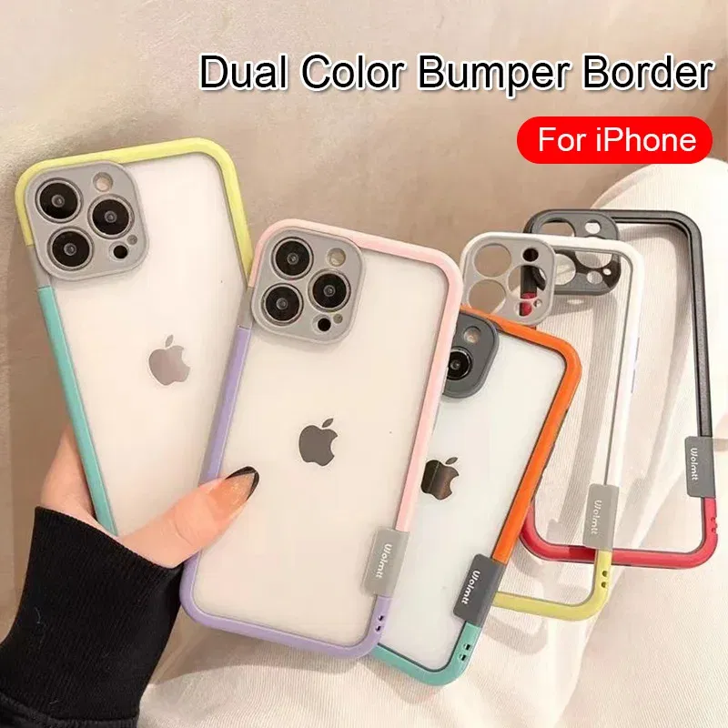 Color: Blue, Ships From: CHINA, Material: PC - Better Heat Dissipation Dual Color Bumper Border Soft Phone Case For iPhone 17 16 15 14 13 12 11 Pro Max 7 8 Plus XS XR