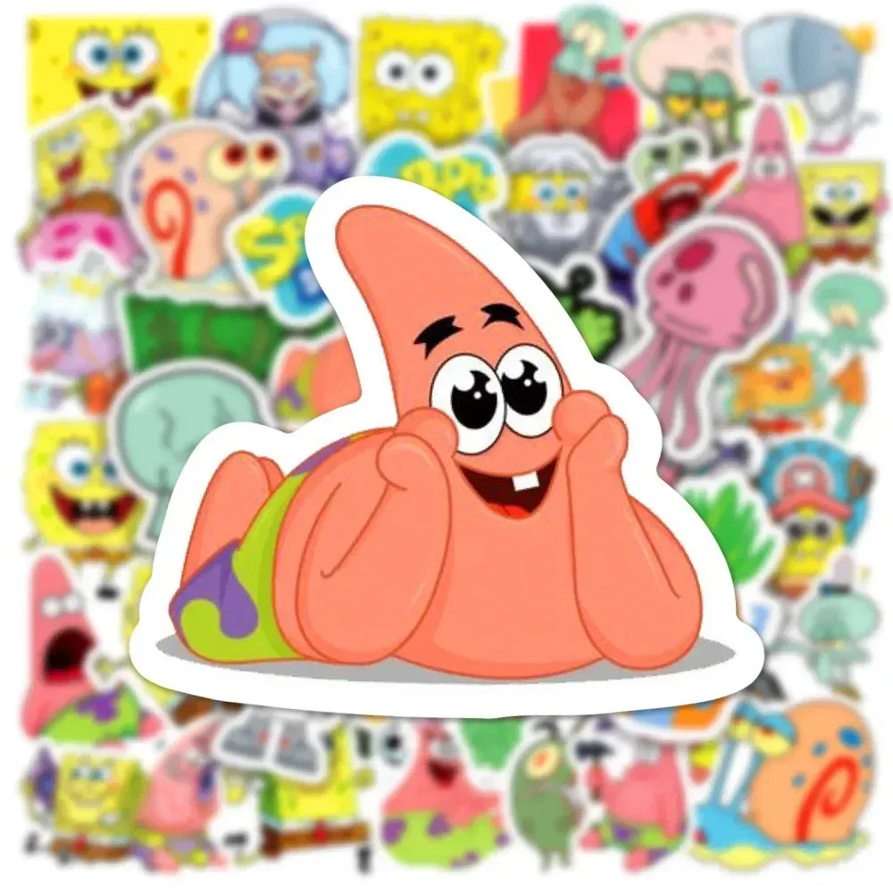 Color: Dark Grey - 50pcs Variety of Cartoon and Anime Cute SpongeBob SquarePants Paistar Kids Waterproof Graffiti Stickers