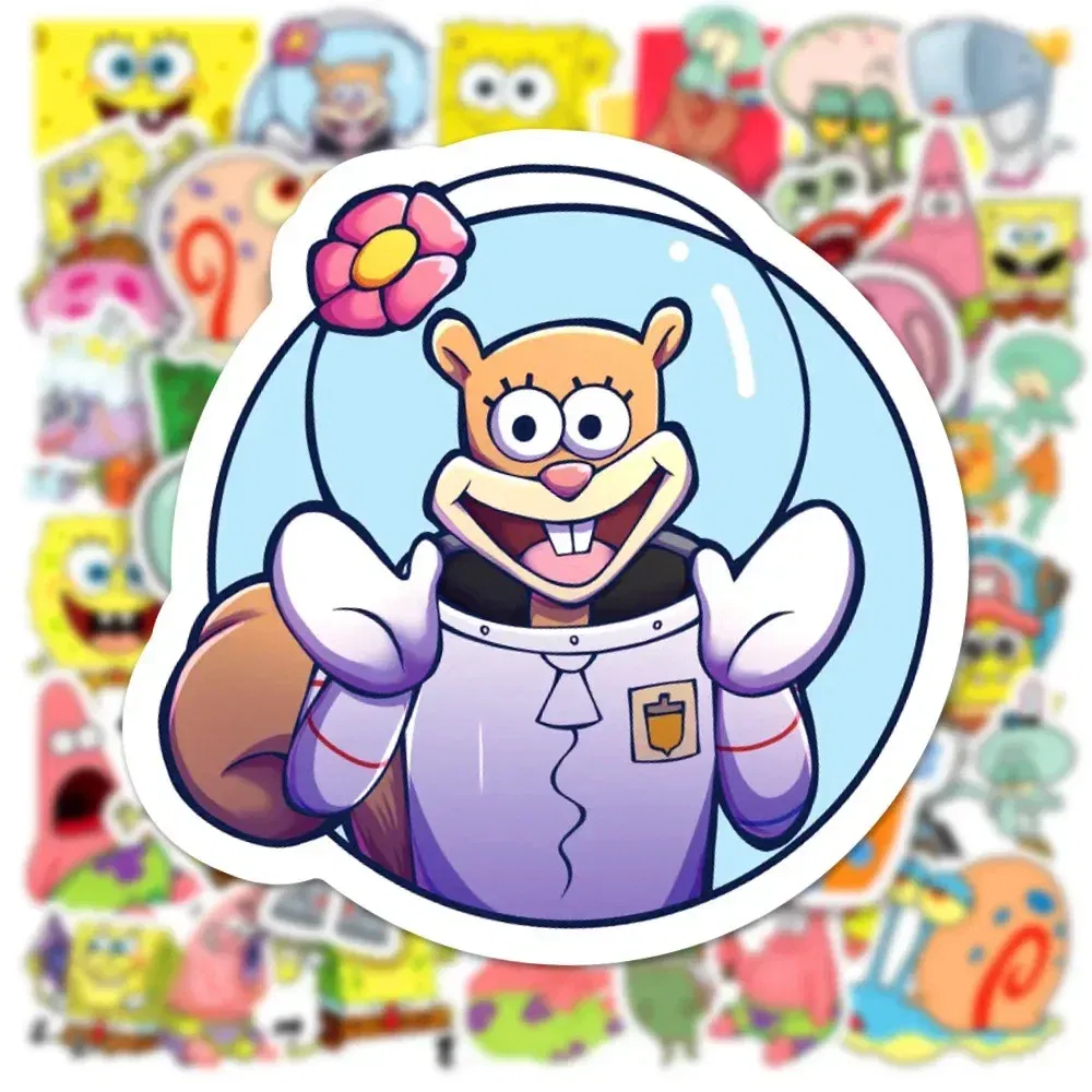 Color: Dark Grey - 50pcs Variety of Cartoon and Anime Cute SpongeBob SquarePants Paistar Kids Waterproof Graffiti Stickers