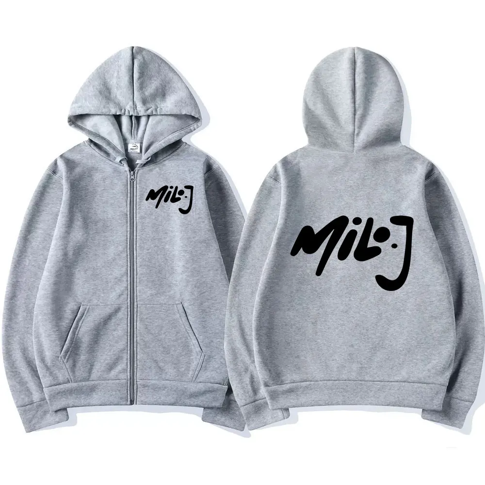 Color: black, Size: XXXL - Rapper Milo J Logo Merch Zipper Hoodies Men's Women Fashion Hip Hop Zip Up Hooded Sweatshirts Casual Oversized Jackets Pullovers