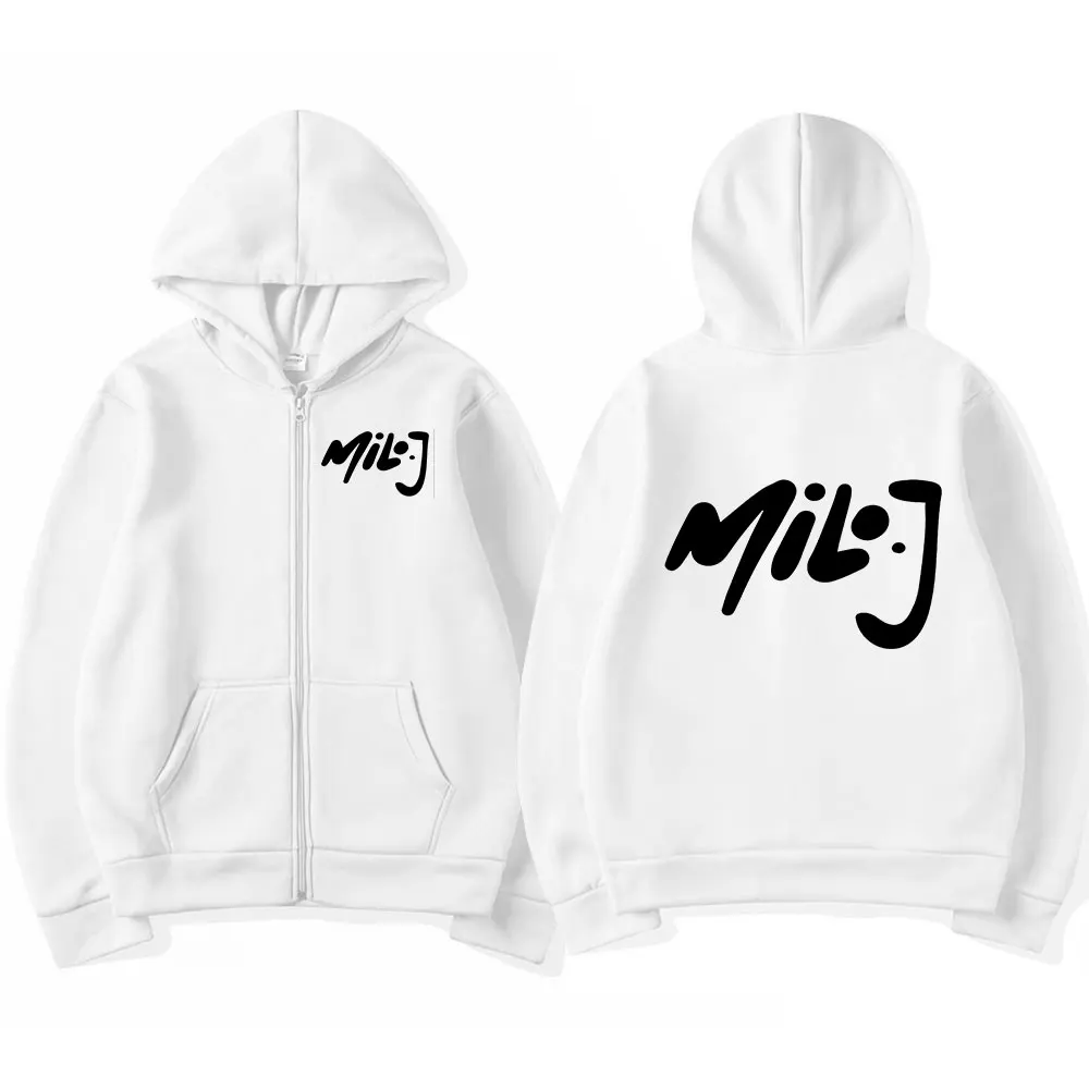 Color: black, Size: XXXL - Rapper Milo J Logo Merch Zipper Hoodies Men's Women Fashion Hip Hop Zip Up Hooded Sweatshirts Casual Oversized Jackets Pullovers