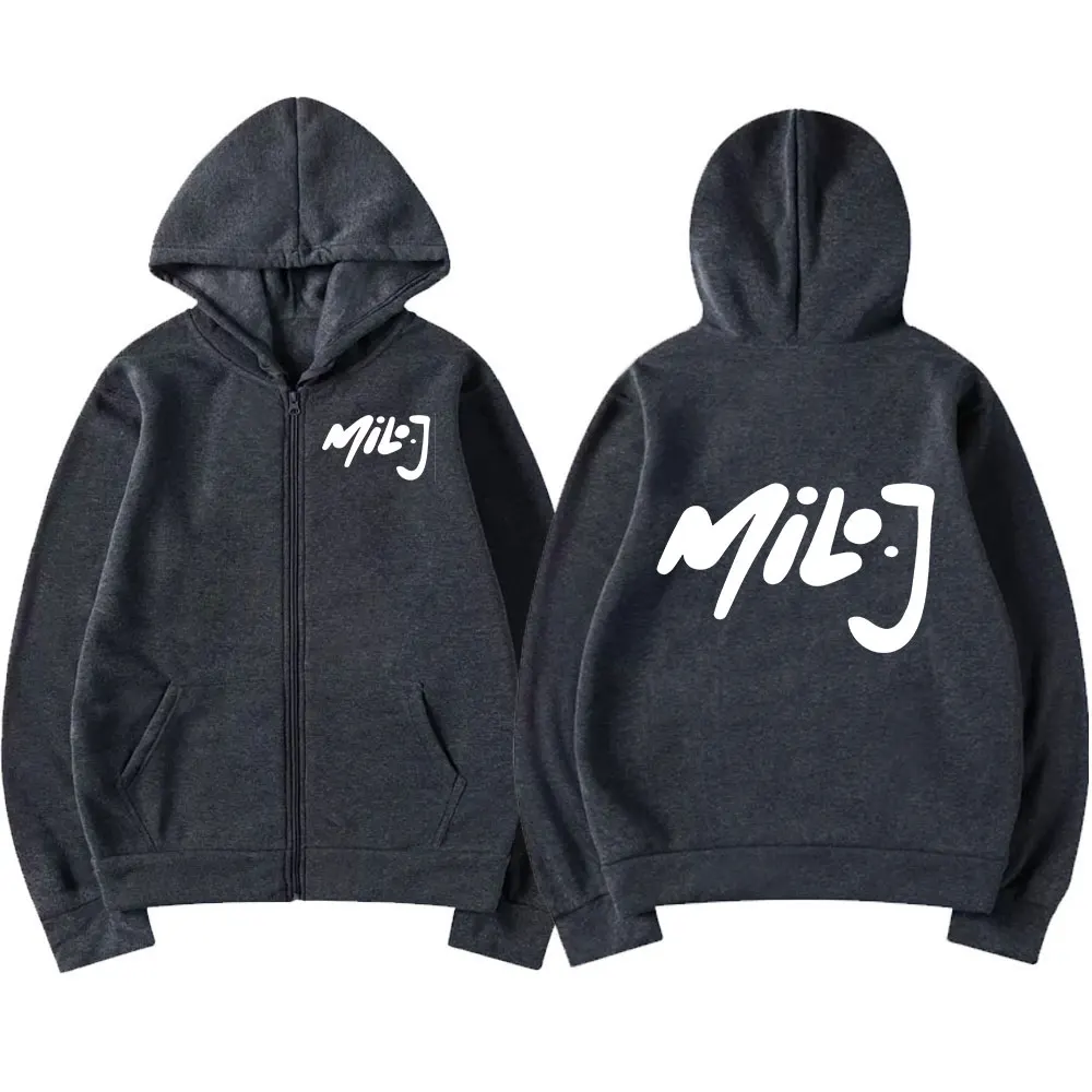 Color: black, Size: XXXL - Rapper Milo J Logo Merch Zipper Hoodies Men's Women Fashion Hip Hop Zip Up Hooded Sweatshirts Casual Oversized Jackets Pullovers