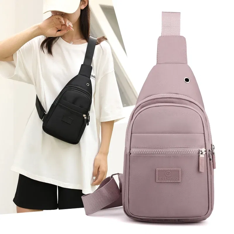 Color: Blue - Women's Chest Bag Pure Color Nylon Women's Bag Good Quality Shoulder Bag Casual Women's Crossbody Bag Fashion Female Bag