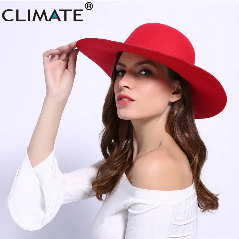 CLIMATE Women's Fedora Fedoras Hat for Woman New Girls Fashion Dome Cap Bowknot Mom Hats Ladies Falbala Polyester Woolen Cap Hat