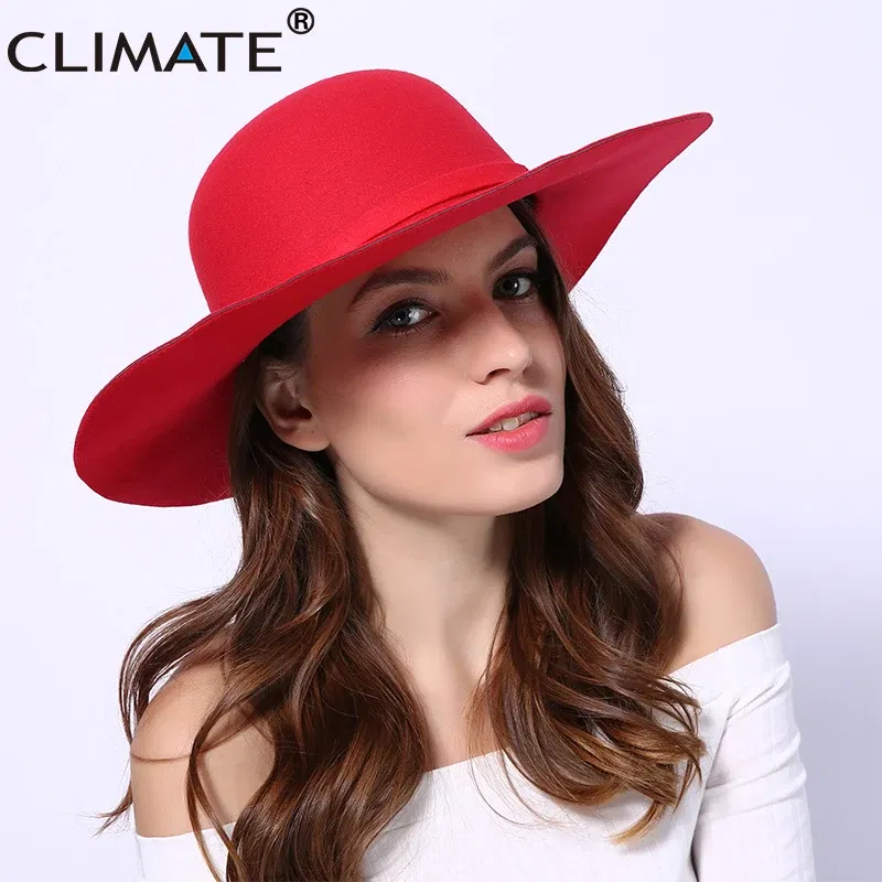 CLIMATE Women's Fedora Fedoras Hat for Woman New Girls Fashion Dome Cap Bowknot Mom Hats Ladies Falbala Polyester Woolen Cap Hat