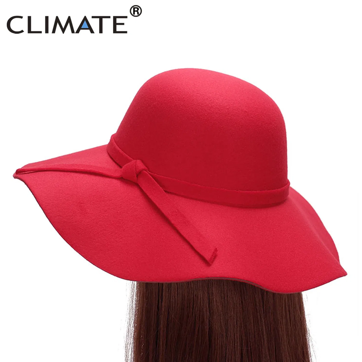 CLIMATE Women's Fedora Fedoras Hat for Woman New Girls Fashion Dome Cap Bowknot Mom Hats Ladies Falbala Polyester Woolen Cap Hat