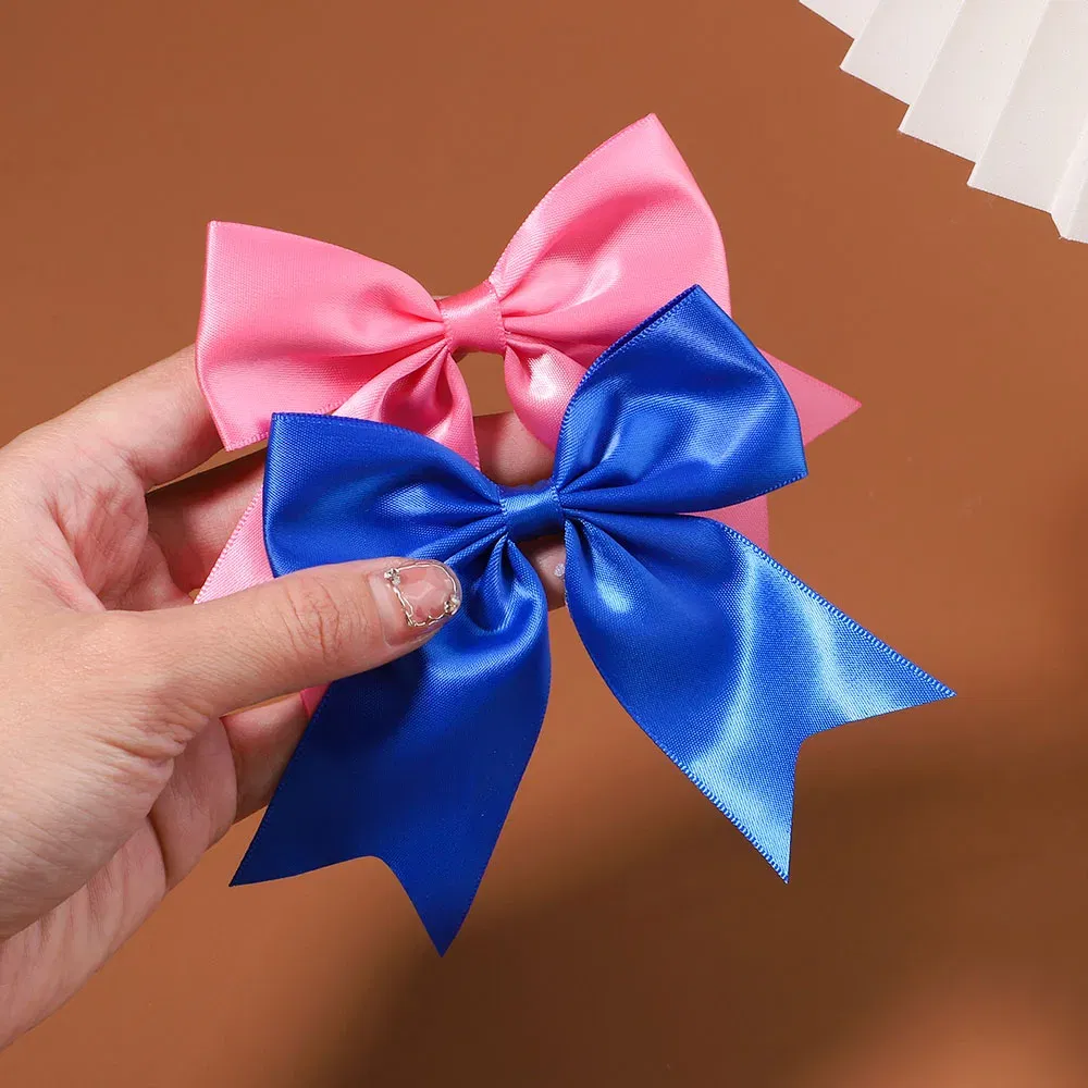 Color: Black - 2Pcs/set Delicate Ribbon Cheer Bows Hair Clip for Kids Solid Color Hairpins Barrettes Handmade Headwear Girl Hair Accessories