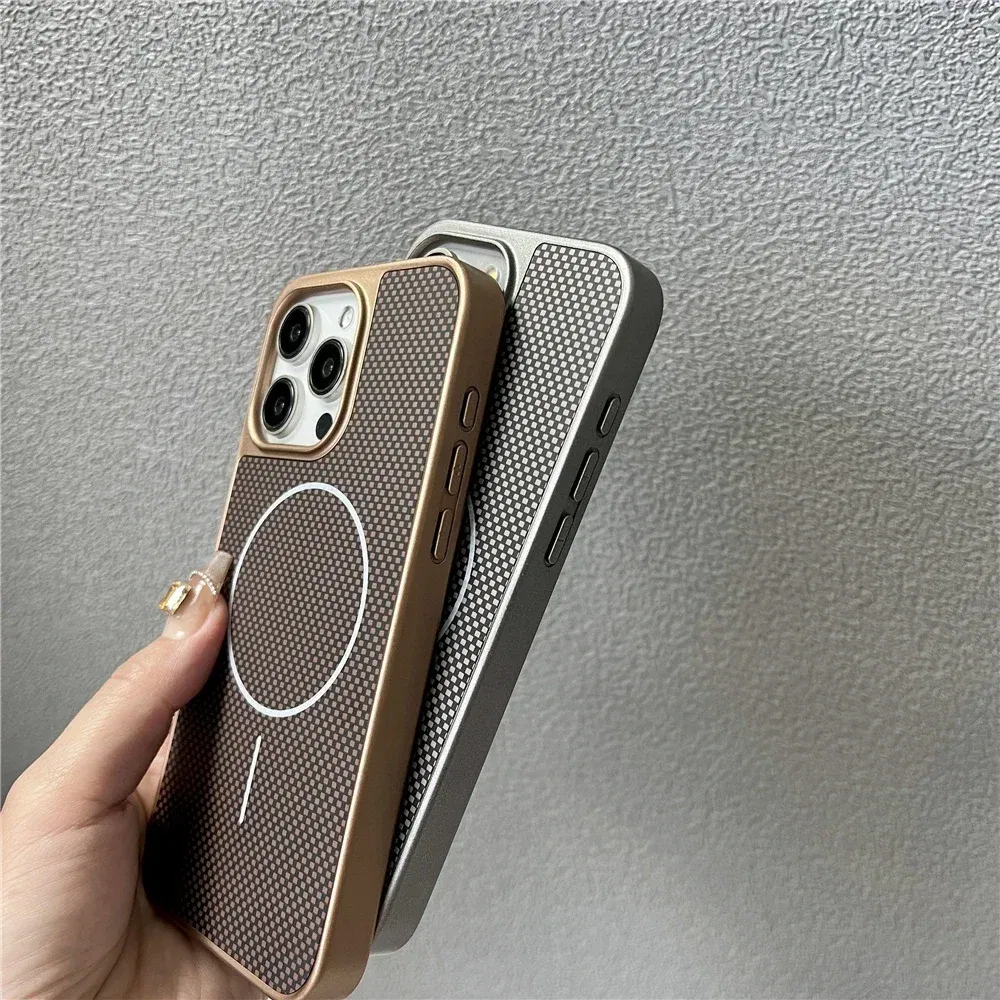 Color: Beige, Compatible-Phone Models: For iPhone 15 - Carbon Fiber Textured Magnetic Phone Case For iPhone 16 Pro Max 15 14 13 12 Shockproof Soft Cover For Magsafe Wireless Charging