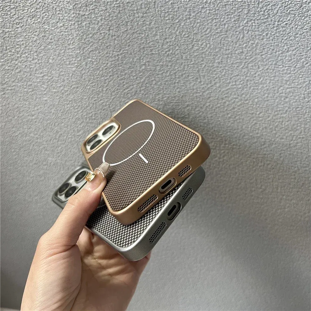 Color: Beige, Compatible-Phone Models: For iPhone 15 - Carbon Fiber Textured Magnetic Phone Case For iPhone 16 Pro Max 15 14 13 12 Shockproof Soft Cover For Magsafe Wireless Charging