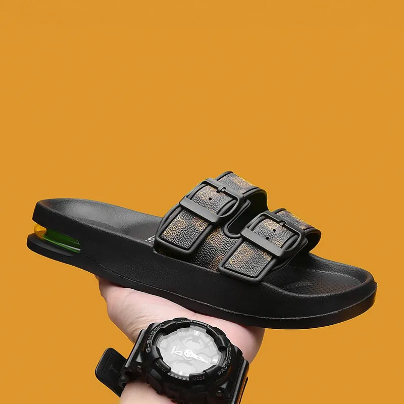 Fashion Slippers for Men 2025 Summer New Design Slides Luxury Leather Slipper Casual Beach Shoes with Air Cushion