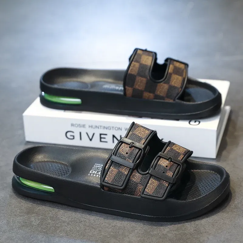 Fashion Slippers for Men 2025 Summer New Design Slides Luxury Leather Slipper Casual Beach Shoes with Air Cushion