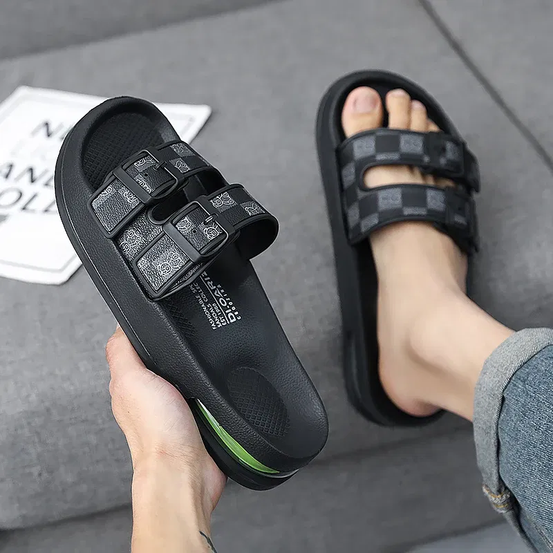 Fashion Slippers for Men 2025 Summer New Design Slides Luxury Leather Slipper Casual Beach Shoes with Air Cushion