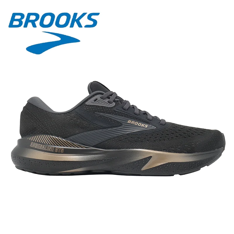 Color: black, Shoe Size: 45 - Brooks GTS 24 Black and Gold Men's Fashion Running Shoes Breathable Mesh Structure Non-slip Wear-resistant Off-road Sports Shoes