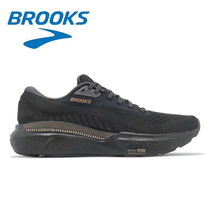 Color: black, Shoe Size: 45 - Brooks GTS 24 Black and Gold Men's Fashion Running Shoes Breathable Mesh Structure Non-slip Wear-resistant Off-road Sports Shoes