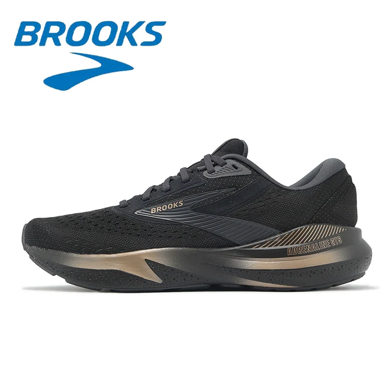 Color: black, Shoe Size: 45 - Brooks GTS 24 Black and Gold Men's Fashion Running Shoes Breathable Mesh Structure Non-slip Wear-resistant Off-road Sports Shoes