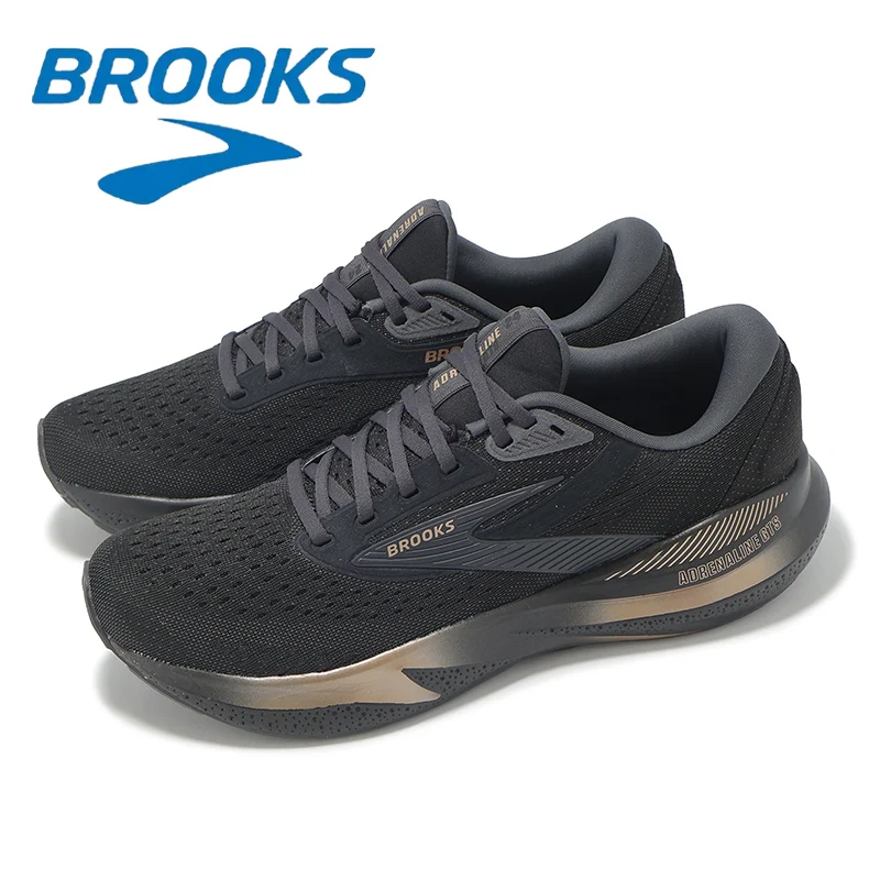 Color: black, Shoe Size: 45 - Brooks GTS 24 Black and Gold Men's Fashion Running Shoes Breathable Mesh Structure Non-slip Wear-resistant Off-road Sports Shoes