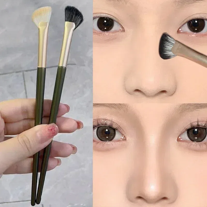 Handle Color: Black - New Half Fan-shaped Nose Shadow Brush Soft Angled Flat Head Noses Contour Smudge Makeup Brushes Highlighter Blush Cosmetics Tool