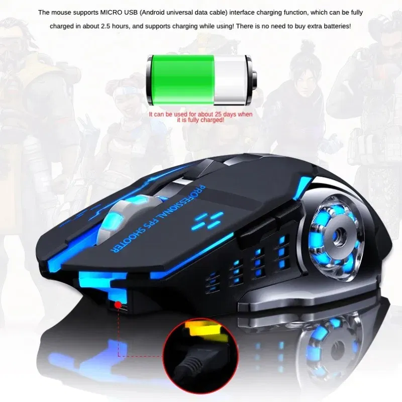 Color: Pink - Wireless Computer Gaming Mouse, Mice With LED Backlit, Ergonomic Gamer Mouse With 6 Silent Buttons, 3 Adjustable DPI for PC