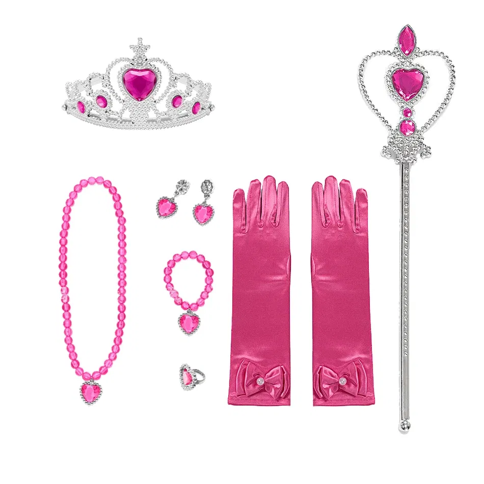Color: Blue - Baby Girls Accessories Princess Peach Accessory Children Pink Headband Crown Wig Necklace Party Aurora Cosplay Dress Up Outfits