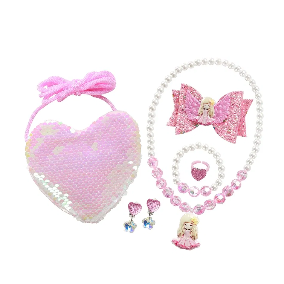 Color: Blue - Baby Girls Accessories Princess Peach Accessory Children Pink Headband Crown Wig Necklace Party Aurora Cosplay Dress Up Outfits