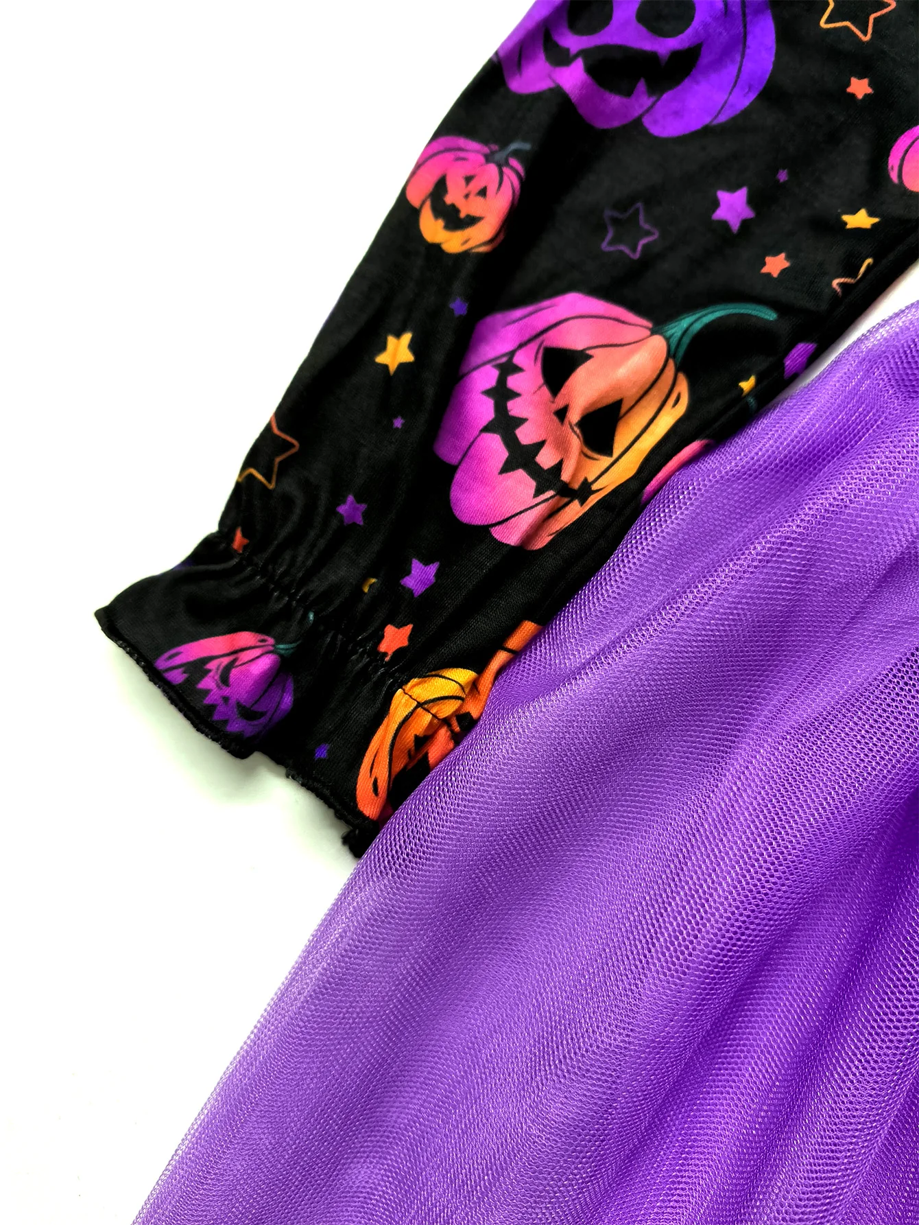 Color: PURPLE, Kid Size: 4T - Girl Halloween Dress Pumpkin Ghost Face Pattern Mesh With Ribbon Long Sleeved Girls Party Dresses 2-8 Children Halloween Costume