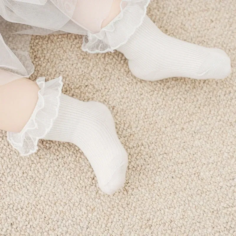 Color: WHITE, Kid Size: 9M - VISgogo Baby Girls Socks Lace Ruffles Sweet Anti-Skid Princess Socks Toddler Spring Fall Cute Kids Socks