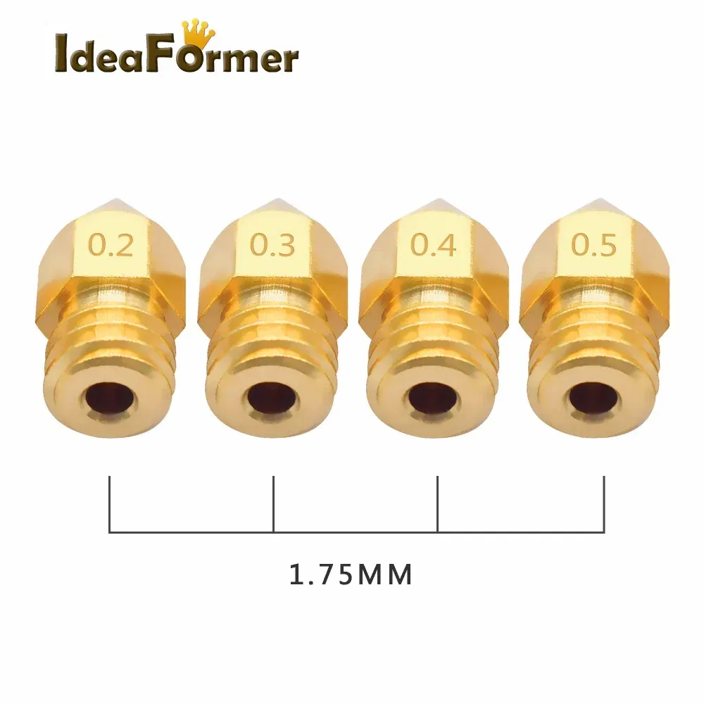 Color: WHITE, Size: 1.0mm - 5/10pcs MK8 Brass Nozzle 1.75/3.0mm Filament Extruder Print Head Nozzle 0.2/0.3/0.4/0.5mm for CR10 CR10S Ender3 3D Printer Parts