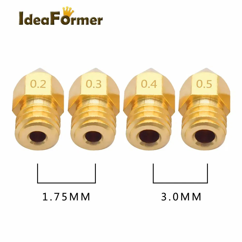 Color: WHITE, Size: 1.0mm - 5/10pcs MK8 Brass Nozzle 1.75/3.0mm Filament Extruder Print Head Nozzle 0.2/0.3/0.4/0.5mm for CR10 CR10S Ender3 3D Printer Parts
