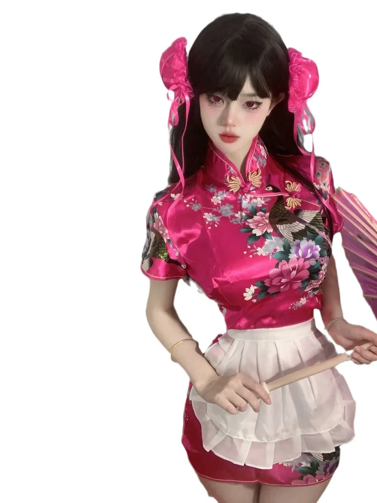 Size: S, Color: black - Sweet Chinese Cheongsam New Soft Girl Maid Cos Dress Elegant Pure Desire Girl Fashion Mini Dress Short Sleeve 2024 New 7AQF