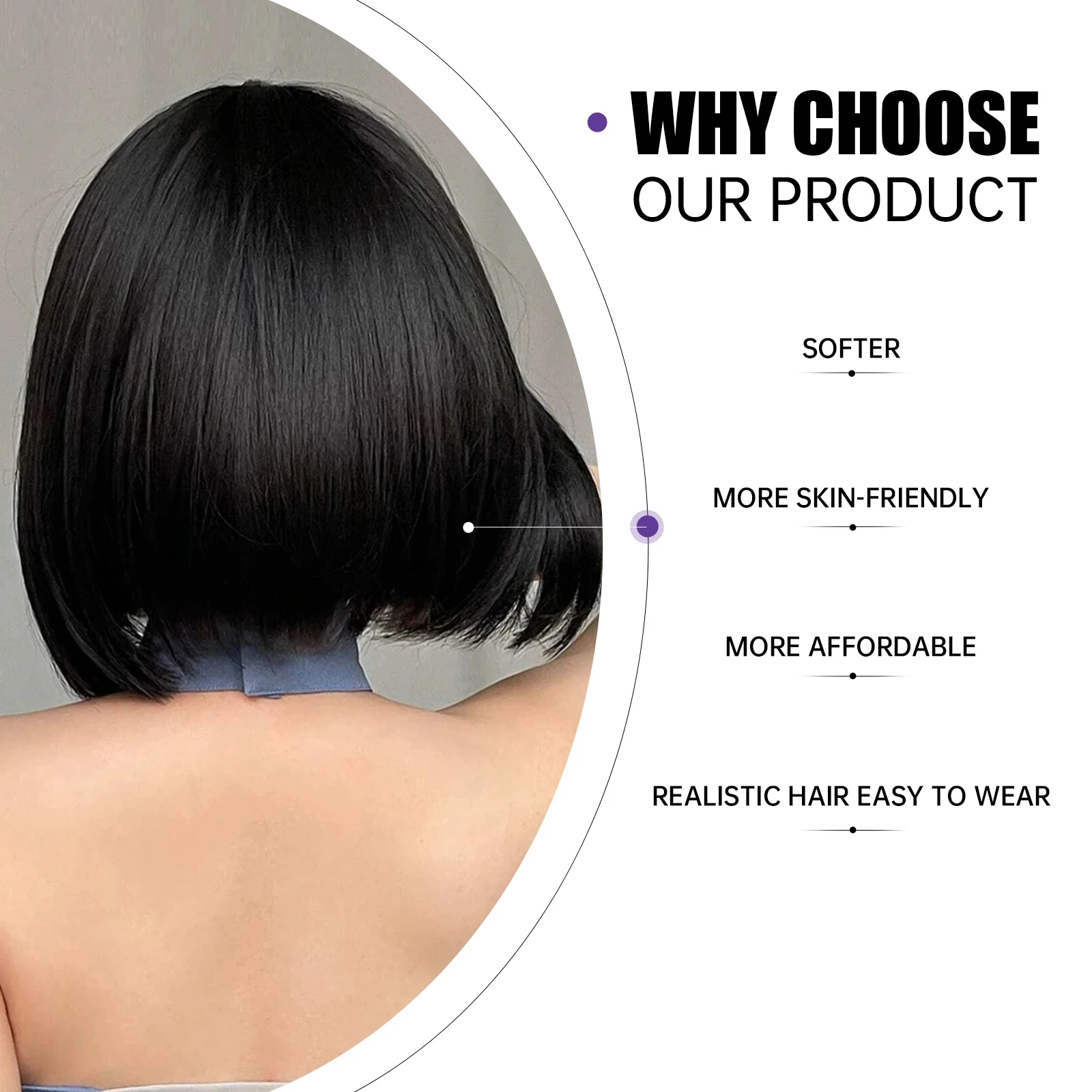 Color: #530, Stretched Length: 12inches - Bob Black Synthetic Wigs Straight Cosplay Short Daily Natural Looking Hair Wig with Bangs Heat Resistant Fiber for Women Afro