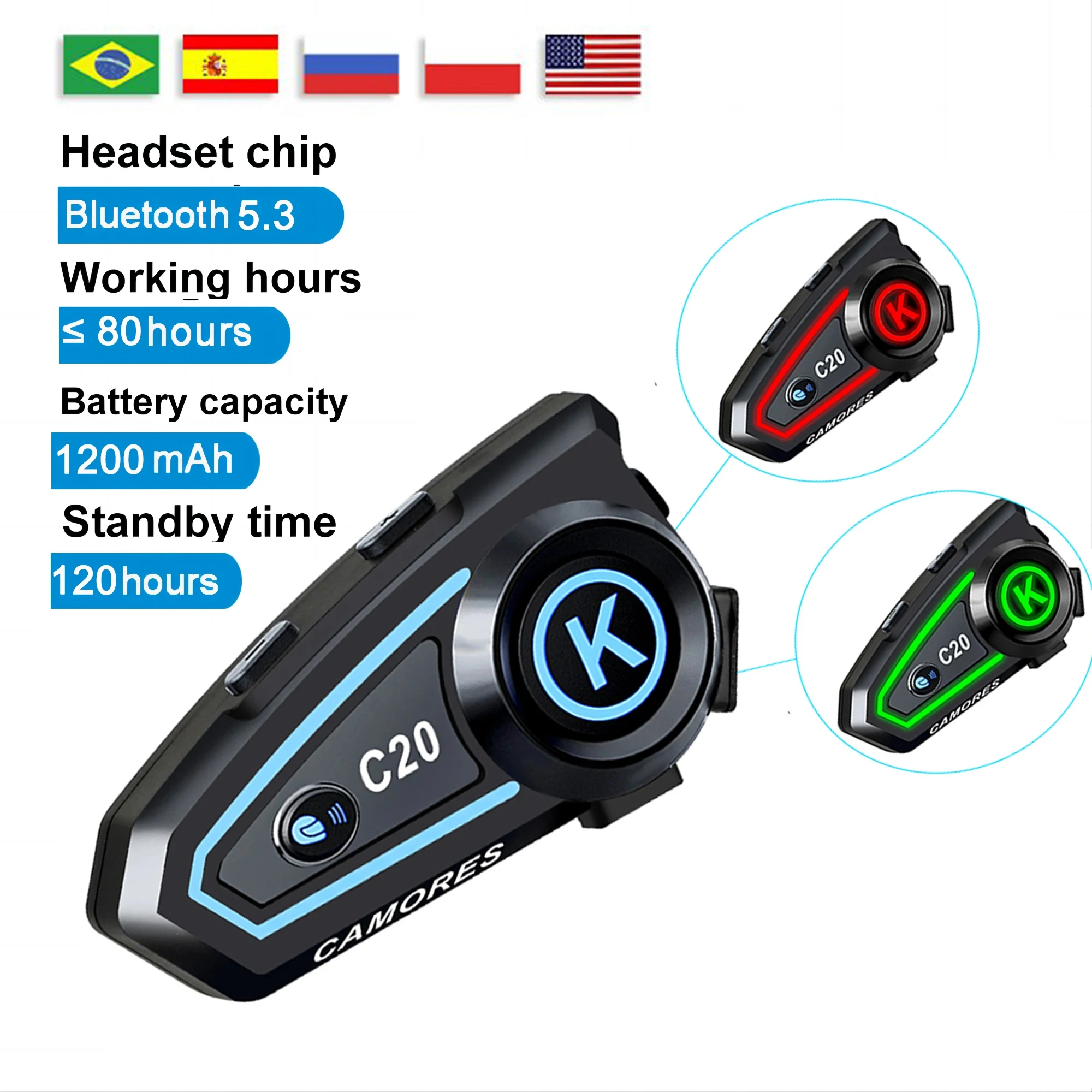 Color: Red - New Bluetooth Helmet Headset Hands-Free Calling Motorcycle Helmet Headset Ipx7 Bt5.3 Waterproof with Three-Color Ambient Light