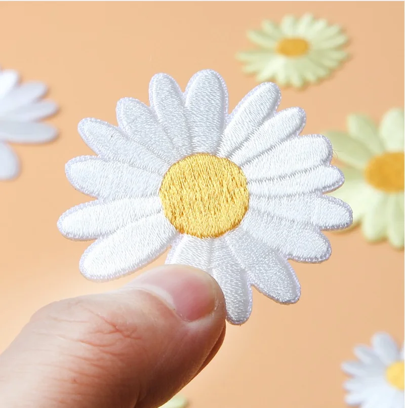 Color: Red - Butterfly Daisy Embroidery Patches for Clothing Thermoadhesive Patches DIY Fusible Patch on Kids Clothes Sunflower Badges Sewing